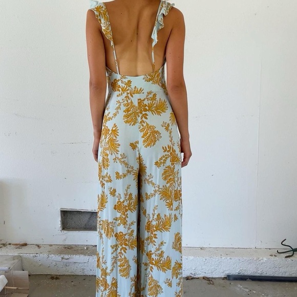 Free People Yellow and Blue Jumpsuit Size 0 - Picture 3 of 5